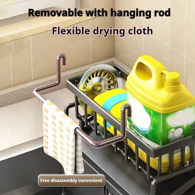 Kitchen Sink Drain Rack Organizer ABS Plastic Self-draining Sink Shelf Countertop Rag Dishwashing Sponge Drain Storage Basket