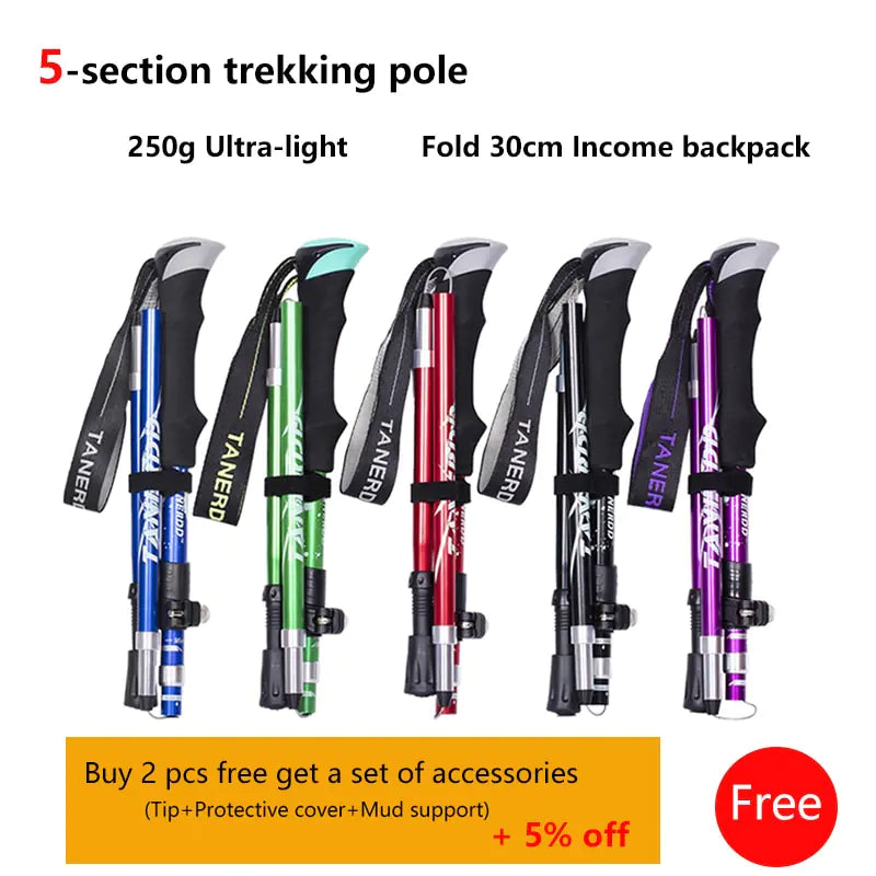 Outdoor Fold Trekking Pole Camping Portable Walking Hiking Stick