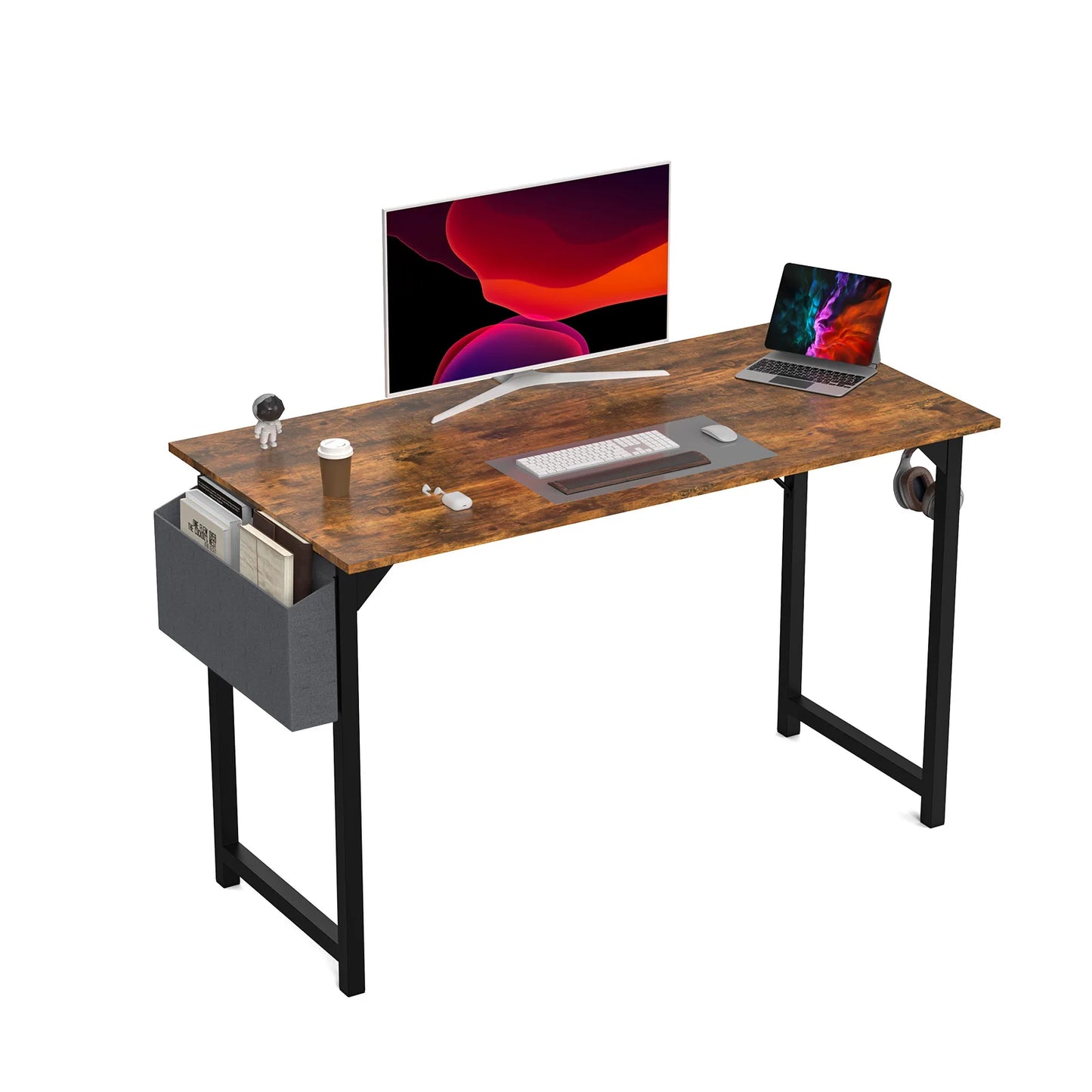 JHK Computer Desk Writing Study Office Gaming Table Modern Simple Style Compact with Side Bag Headphone Hook Easy Assembly