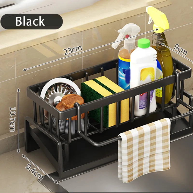 Kitchen Sink Drain Rack Organizer ABS Plastic Self-draining Sink Shelf Countertop Rag Dishwashing Sponge Drain Storage Basket