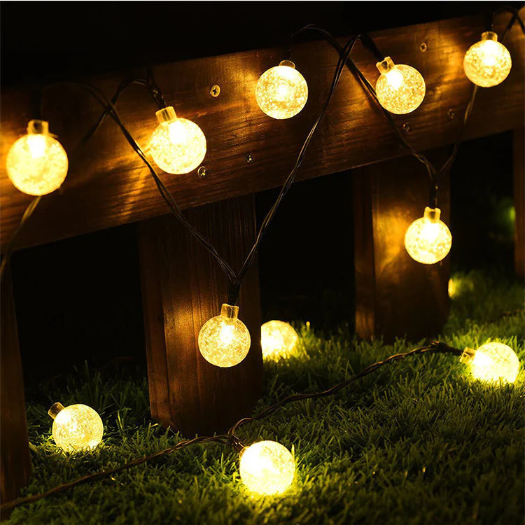 60 LED Solar String Lights - Waterproof Crystal Globe, 8 Modes