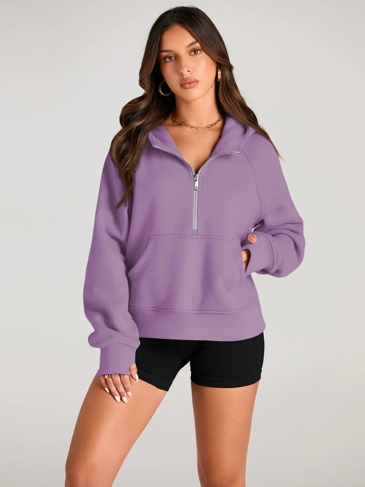 AUTOMET Womens Hoodies Half Zip Sweatshirts Fleece Jackets Tops Oversized Pullover Fall Outfits 2024 Winter Fashion Clothes Small Purple