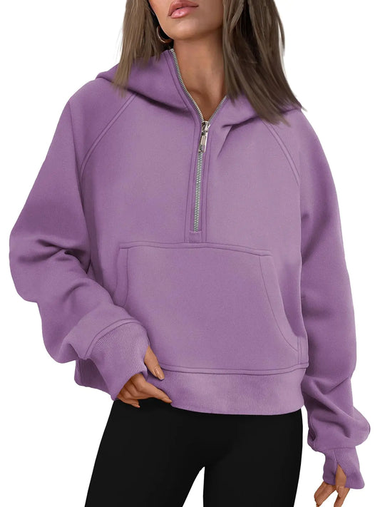 AUTOMET Womens Hoodies Half Zip Sweatshirts Fleece Jackets Tops Oversized Pullover Fall Outfits 2024 Winter Fashion Clothes Small Purple