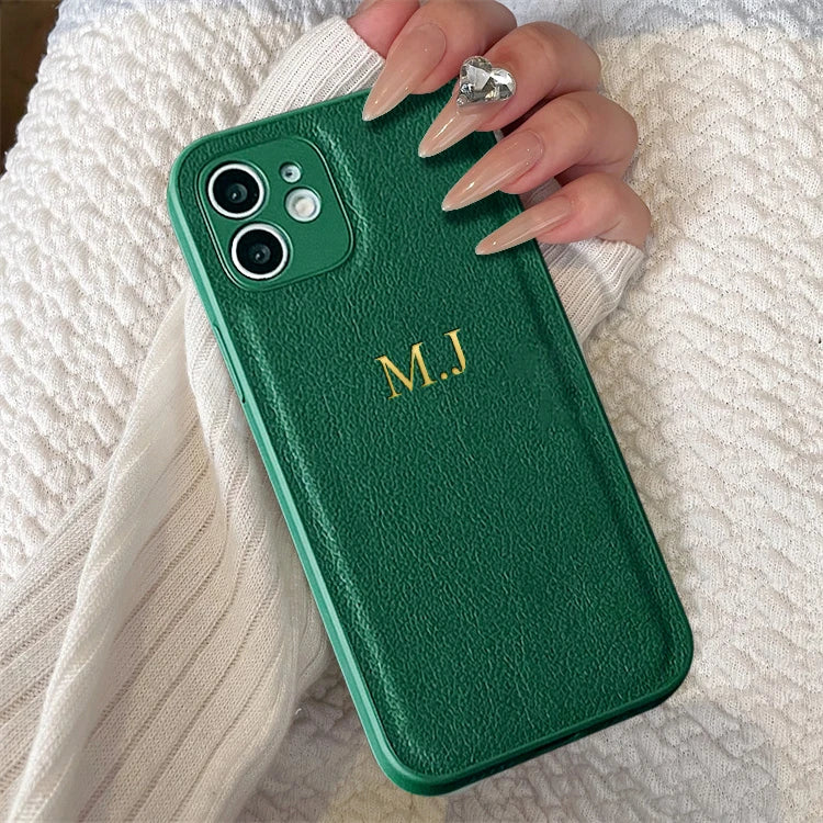 Personalised Customized Name Case For iPhone 16 15 14 13 12 11 Pro Max Initials Letters Leather DIY Cover 13 14 15 16 Pro Max