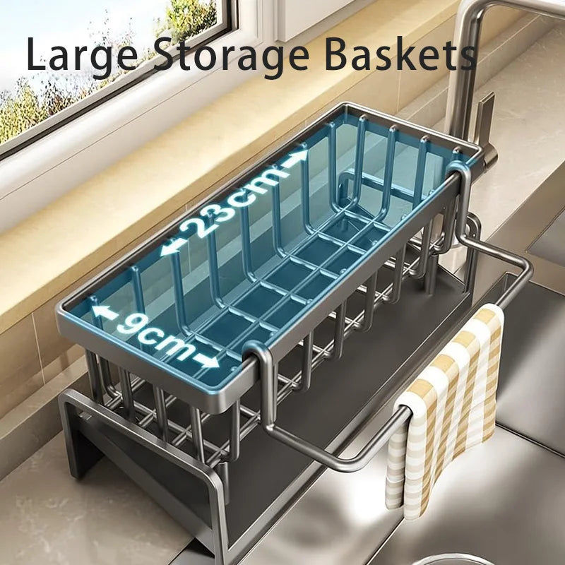 Kitchen Sink Drain Rack Organizer ABS Plastic Self-draining Sink Shelf Countertop Rag Dishwashing Sponge Drain Storage Basket