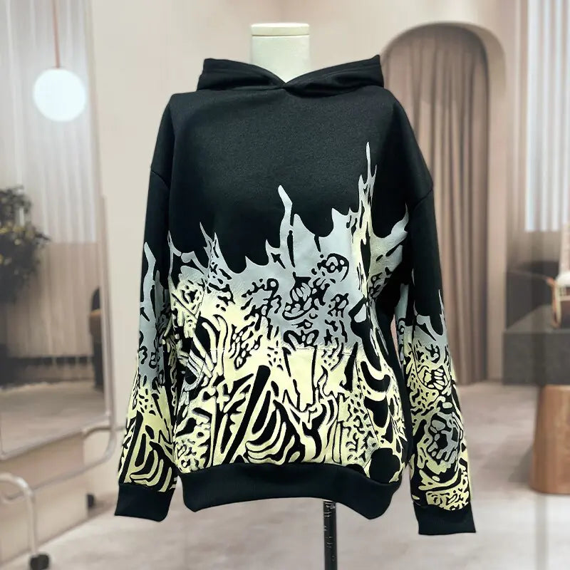 Men's Hip Hop Goth Skull Print Long Sleeve Oversized Hoodies