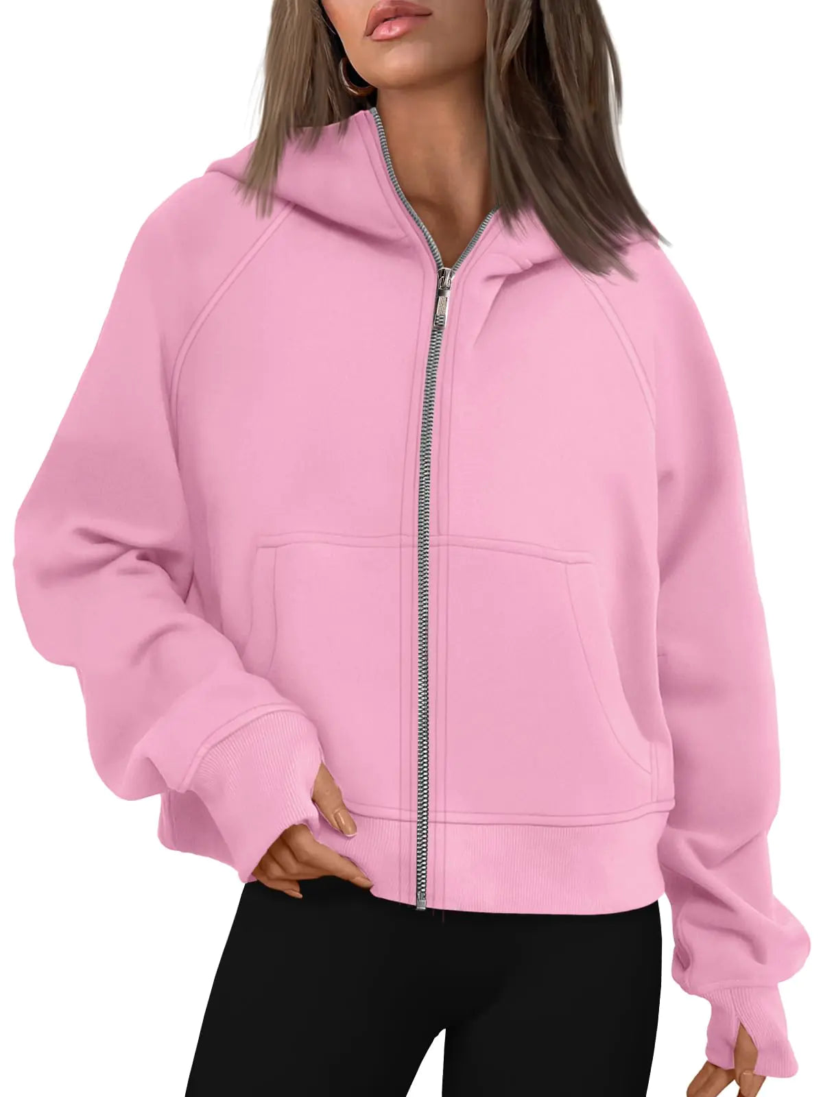 AUTOMET Womens Zip Up Hoodies Fleece Jackets Oversized Sweatshirts Fall Fashion Outfits 2024 Sweaters Winter Clothes Pink X-Small