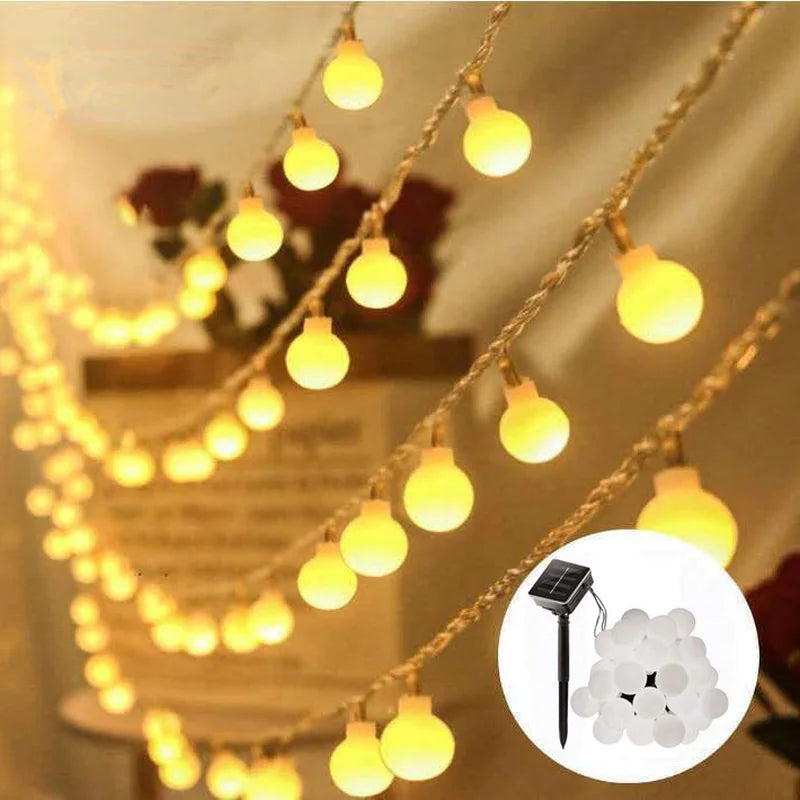 60 LED Solar String Lights - Waterproof Crystal Globe, 8 Modes