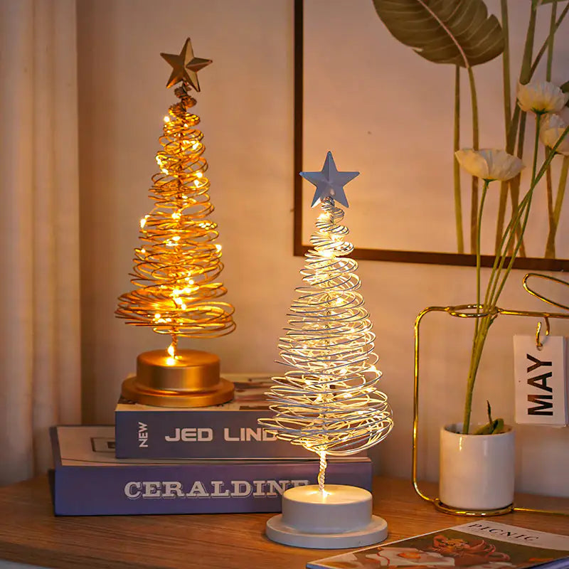 “LED Spiral Christmas Tree Lamp – Wrought Iron Desk Ornament for Festive Decor”