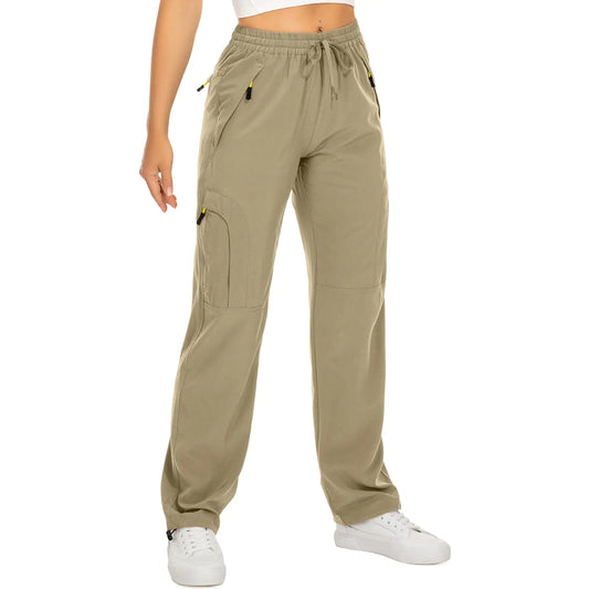 Womens Hiking Pants Quick Dry UPF 50 Travel Golf Pants lightweight Camping Work Cargo Pants Zipper Pockets Khaki Small